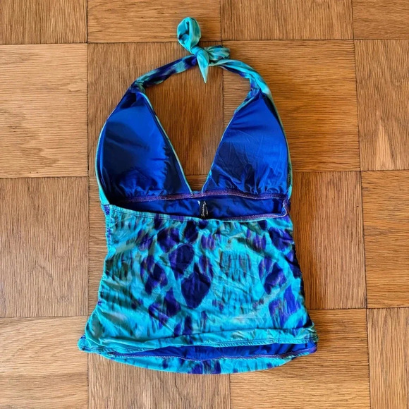 Paula Hermanny by VIX Size 8 Tankini Top Swim Swimsuit Halter Padded Blue Ruched - Picture 2 of 8